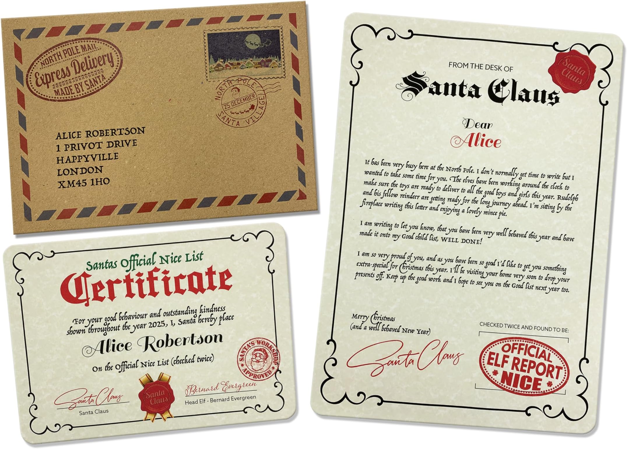 Personalised Letter and Certificate from Santa Claus Father Christmas Any Name Boy Girl Xmas Good List