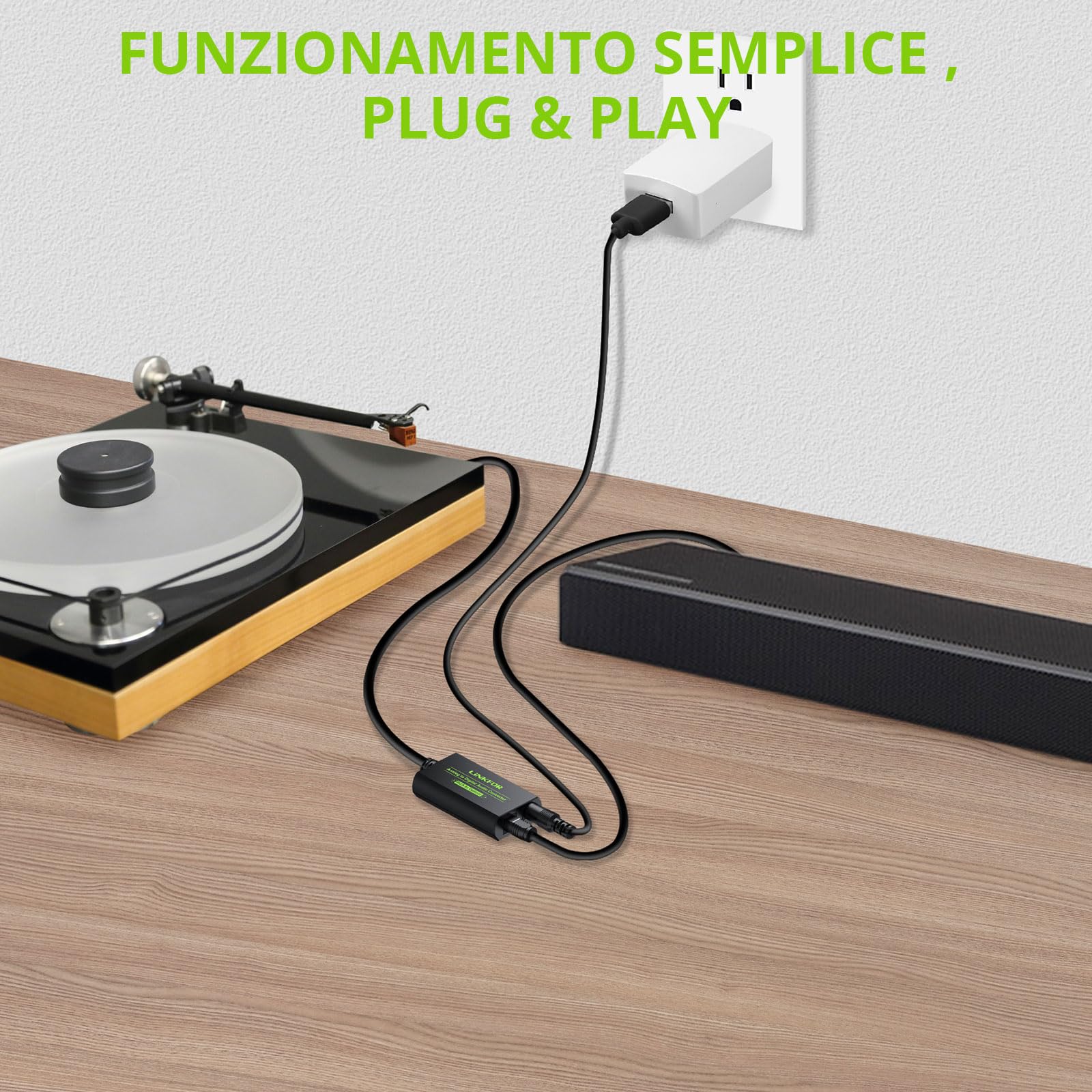 LiNKFOR Convertitore Audio RCA-SPDIF con Cavo da 1m, Adattatore Ottico Analogico-Digitale per HDTV