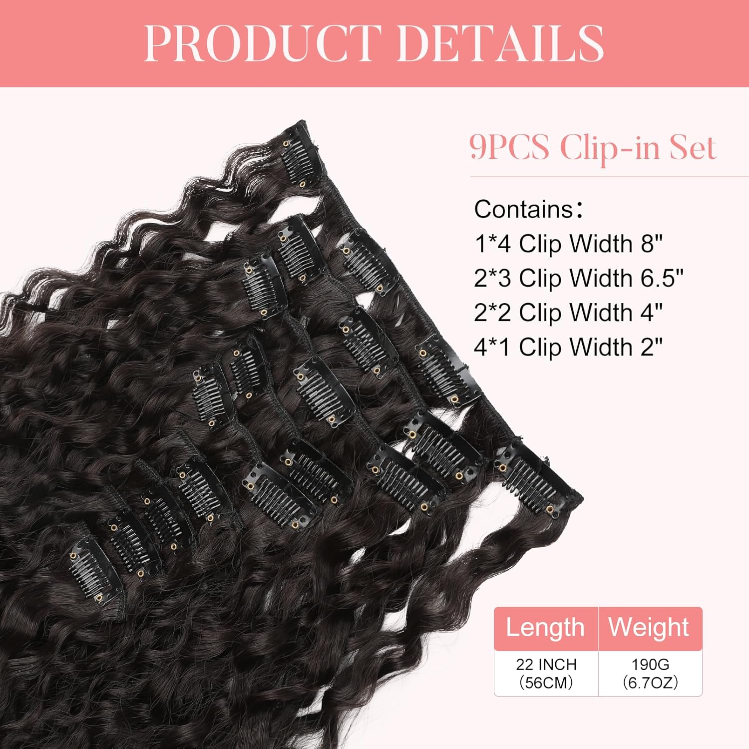 FLUFYMOOZ 9PCS Clip in Hair Extensions 22 Inch Curly Hair Extension Long Soft Synthetic Hairpieces for Women (Black Brown) - Image 3