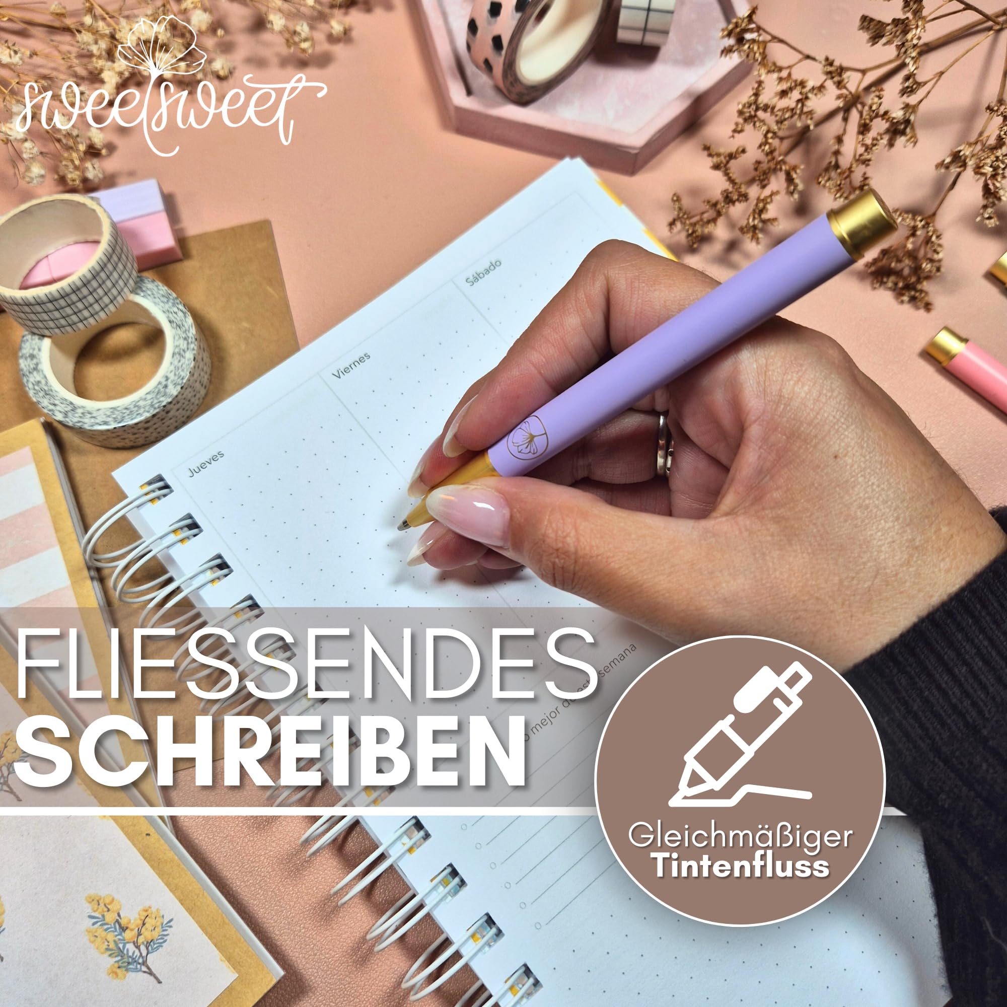 Sweet Penna Roller Colorata Con Inchiostro Gel – Design Lilla E Nero – Per Journaling, Regalo Insegnanti E Ufficio - 2