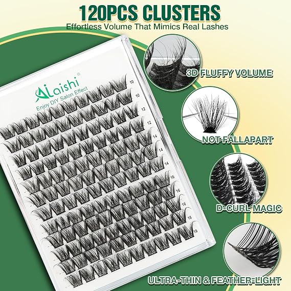 Lash Clusters Kit, DIY 3D Cluster Eyelash Extensions 1018mm,144pcs Fluffy D Curl Soft Natural Lashes with Bond and Seal,Remover,Tweezers, Natural Fake Cat Eye Wispy Individual Clusters