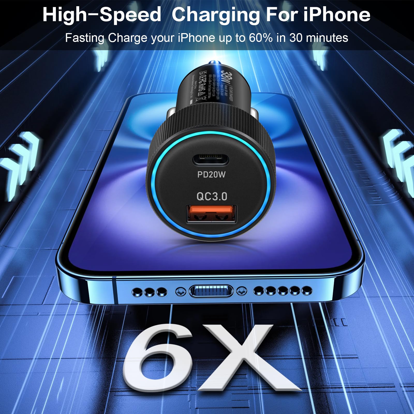 Confezione da 5 caricabatterie da auto USB C, adattatore per accendisigari a ricarica rapida da 38 W, multi porta Boxeroo PD/QC 3.0 Cargador para Carro, adattatore per presa auto per iPhone 16, iPad