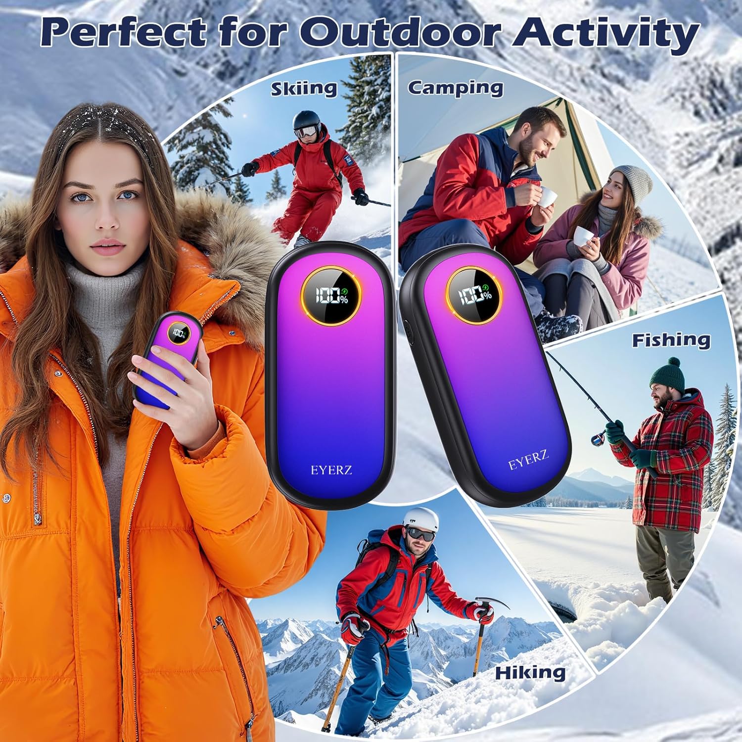 Rechargeable Hand Warmers, Dual-Sided Electric Hand Warmers with LED Display & Flashlight, 4 Levels Fast Heat, Portable Handwarmers for Christmas, Hunting Essentials, Camping, Gifts for Men, Women