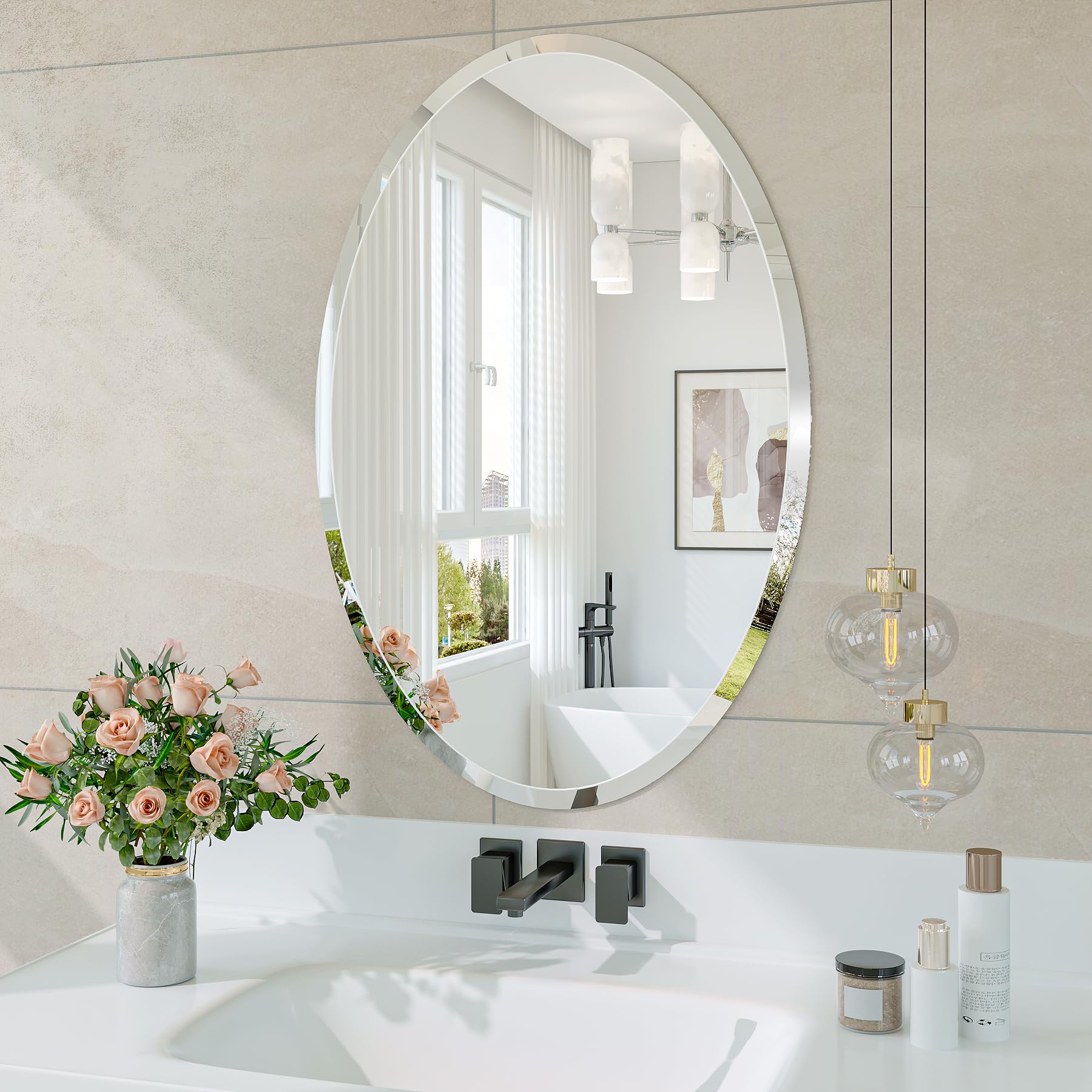 Photo 1 of Lumireve Oval Frameless Beveled Mirror 20" x 30"