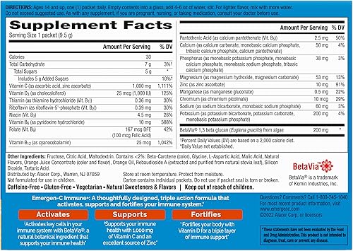 Miniatura 10 de Sistema de apoyo inmunológico Emergen-C suplemento dietario bebida con vitamina D 1000mg de vitamina C paquetes de 033onzas sabor naranja 30 unidades