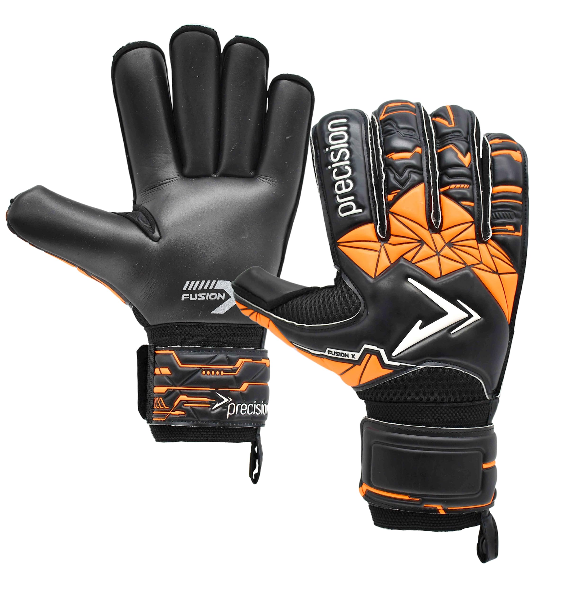Precision Training Fusion X Roll Finger Protect Professional Football Adult's Goalkeeper Gloves, Black, 10