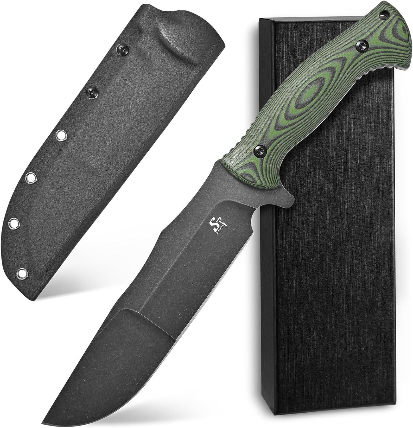 Sitivien ST21 Fixed Blade Knife 8mm Thick AUS-10 Stainless Steel Blade Full Tang Two Tone G10 Handle EDC Fixed Knifes for Outdoor Camping Hunting(Black)