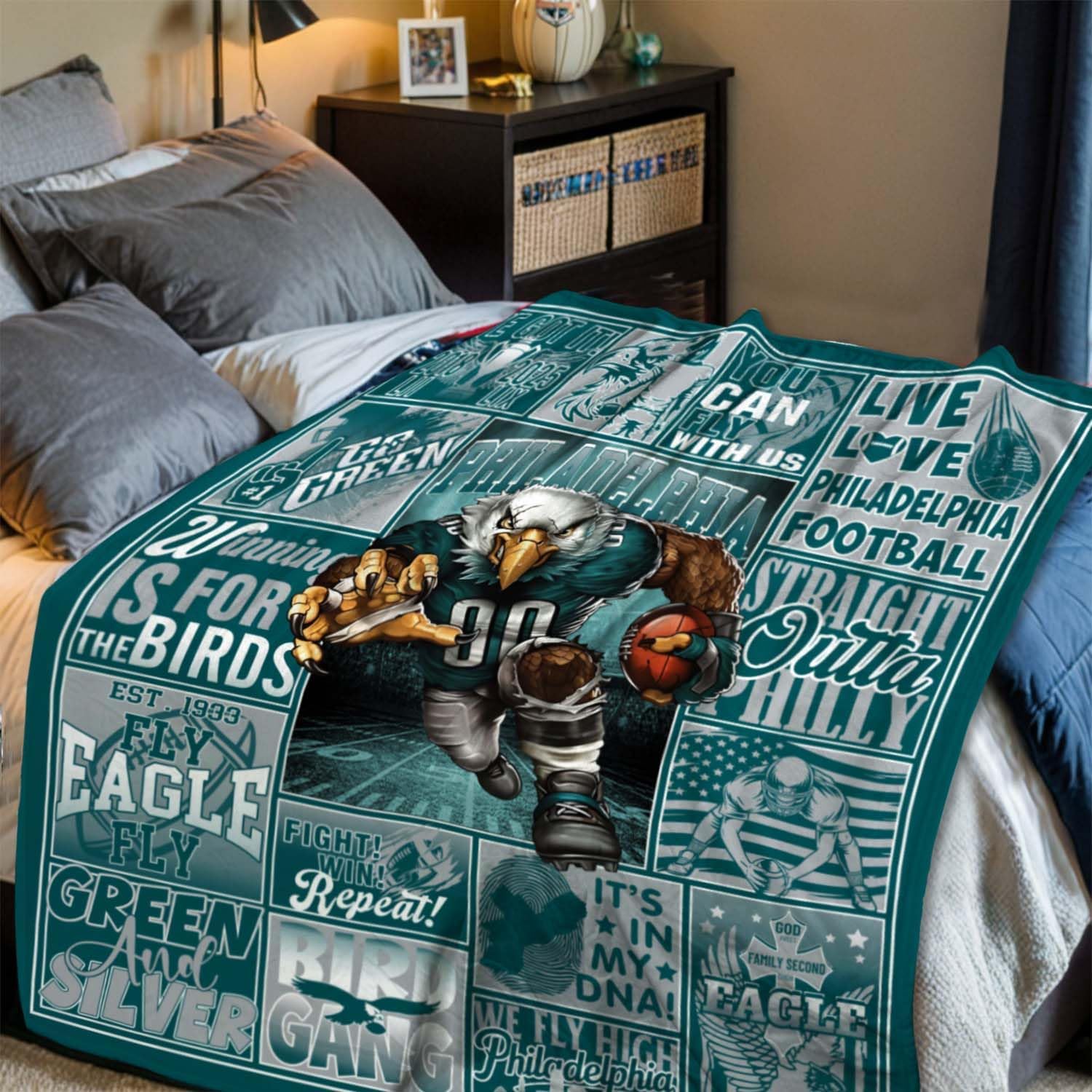 Football Blanket Gifts for Men 50" X 60", City Football Lovers Fan Gifts Merch Gear Suff Sports Fan Throw Blankets for Sofa Bed Bedroom Living Room Midnight Green - Image 4