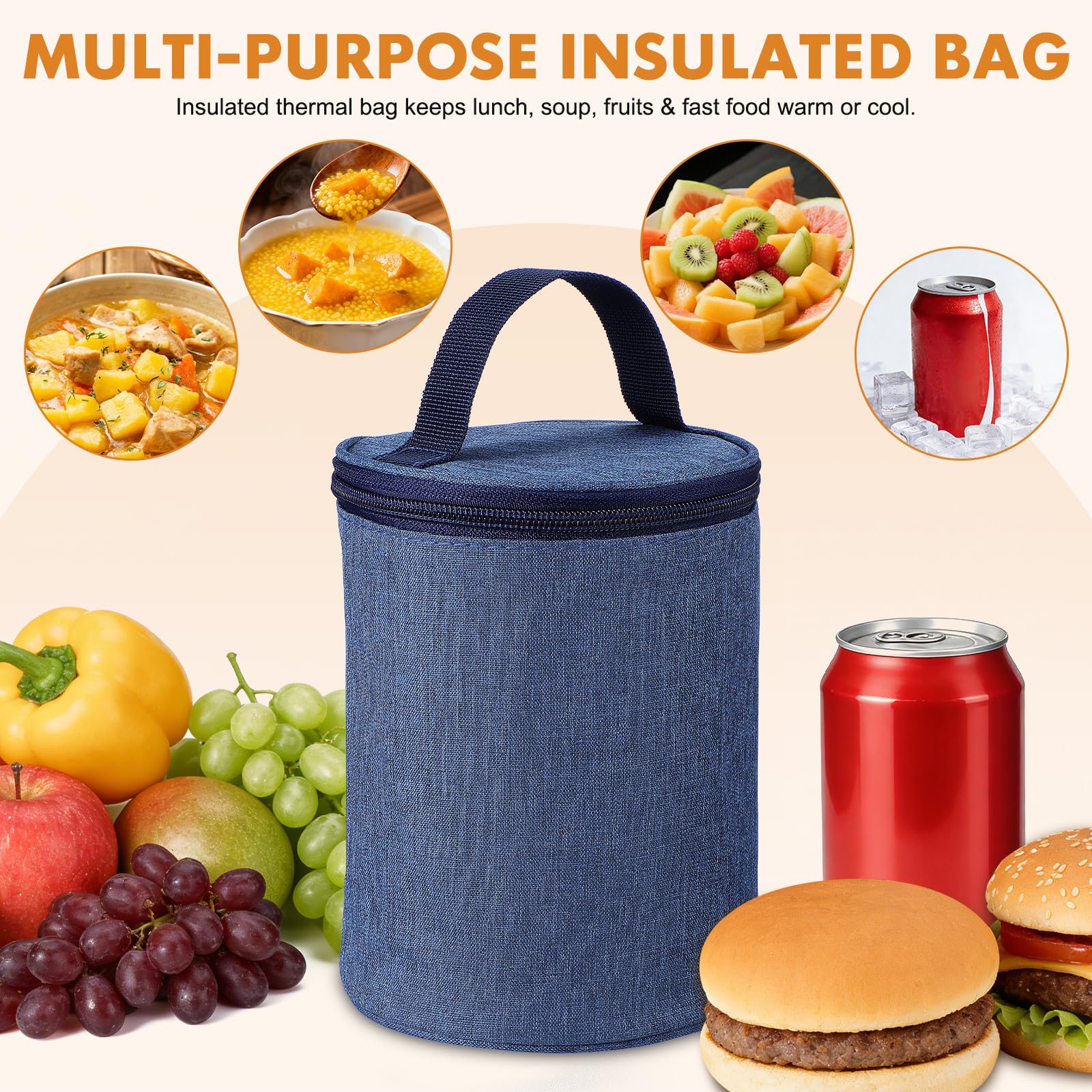 Outanaya Bolsa Térmica para Taza de Sopa de Lona Forro de Aluminio | No se Deforma Fácilmente, Conservación del Calor, para Llevar y Uso en Casa, Suministro Práctico