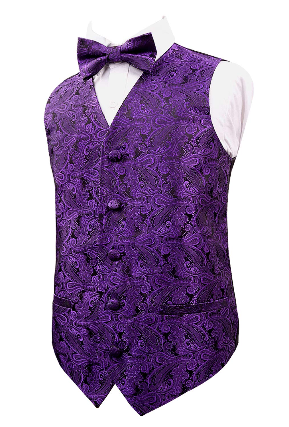 Alizeal Boys 2PCS Classic Pre-Tied Paisley Bow Tie Suit Vest Set