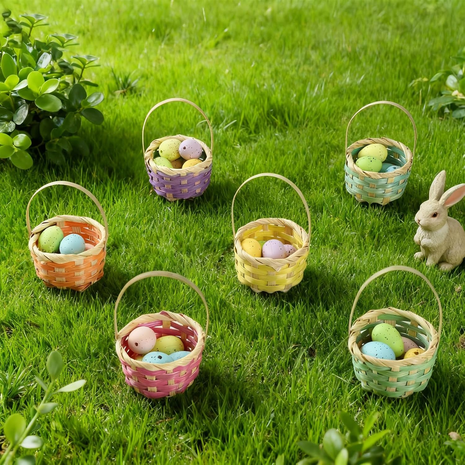 Remerry 12 Pcs Mini Woven Baskets Bulk with Handles, Colorful Small Woven Baskets for Crafts, Tiny Gift Basket for Party Favors, DIY Crafts, Spring Decor, Easter Egg Hunt