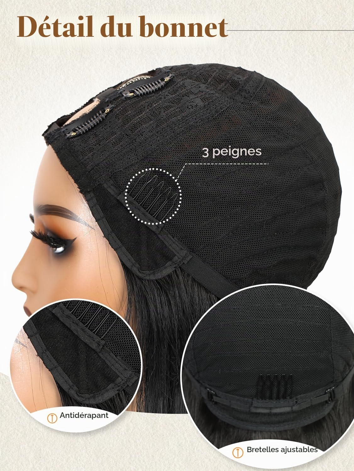WIGNEE Perruque Bob Courte Noire U-Part Lisse Bob Dégradé 14 Pouces (Noir) | Perruque U Part, Demi-Perruque Synthétique à Clips, Yaki Perruque, Glueless, Aspect Naturel Pour Un Usage Quotidien