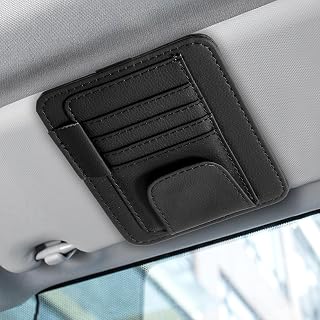 Car Sun Visor Organizer Auto Small Leather Multifunctional Interior Accessories Universal Document Storage Pocket Pouch Holder for Truck Sunglass Card License Registration Key (Black)