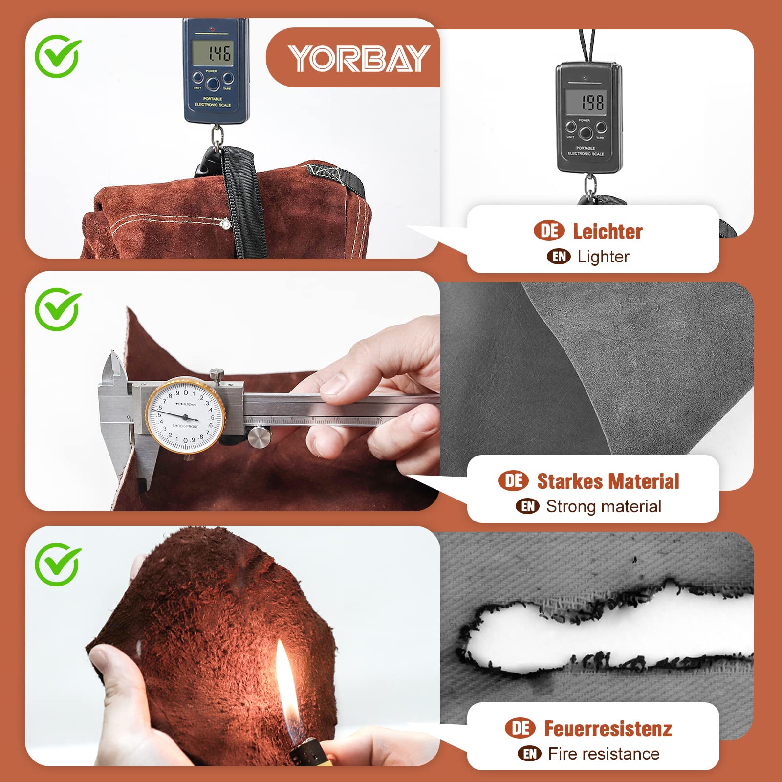 Yorbay Grembiule da Saldatura in Pelle con 5 Tasche e Spalline Regolabili, Resistente al Calore Ritardante di Fiamma Grembiuli per Utensili, per Fabbro, Falegname