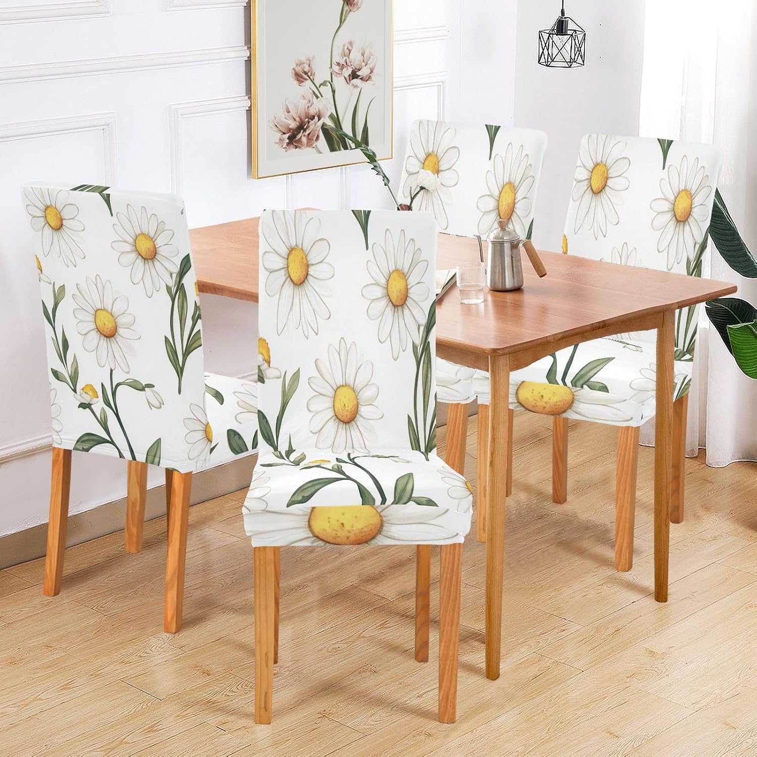 ALAZA Chair Covers for Dining Room, Cute Chic Daisy Flower Watercolor Stretch Chair Cover Sets Chair Protector Removable Washable for Ktichen Restaurant Hotel