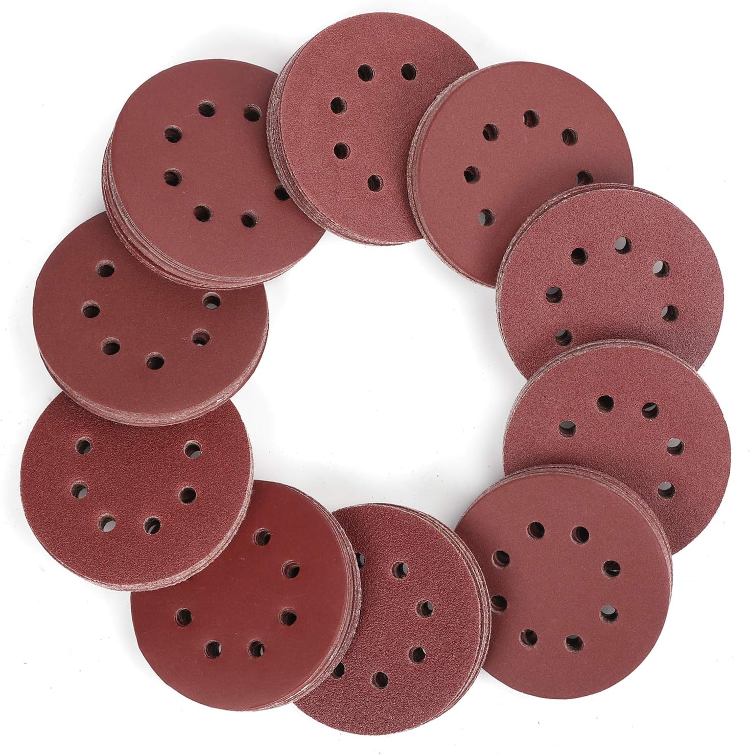 WORKPRO 150pcs Sanding Discs, 125mm/5-inch Sandpaper Set, Hook and Loop, 8 Holes, 60/80/100/120/150/180/240/320/400/600 Grits Assorted for Random Orbital Sander