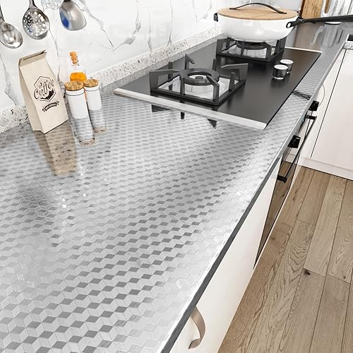Miniatura 10 de WESTICK Papel tapiz de acero inoxidable para cocina, calcomanías de pared a prueba de aceite, papel adhesivo impermeable para encimeras, adhesivo de