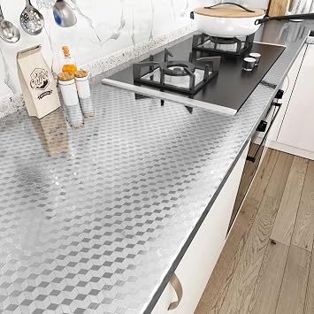 WESTICK Silver Stainless Steel Contact Paper for Countertops Waterproof Self Adhesive Contact Paper Aluminum Adhesive Sheet Oil Proof Stainless Steel Wallpaper for Kitchen Backsplash Cabinets 118"x24"