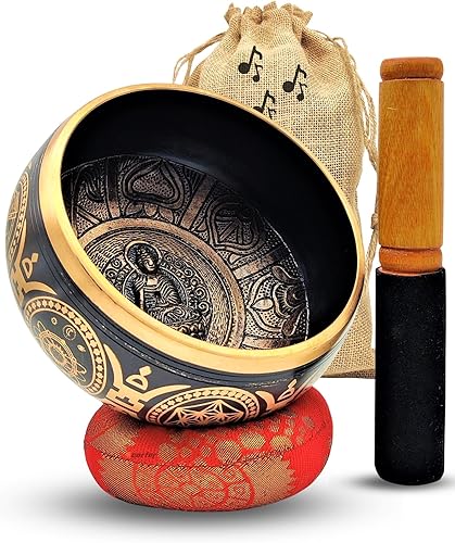 Juego de cuencos tibetanos de 5.5 pulgadas de latón macizo, hecho a mano, meditación, atención plena, yoga, curación espiritual y alivio del estrés
