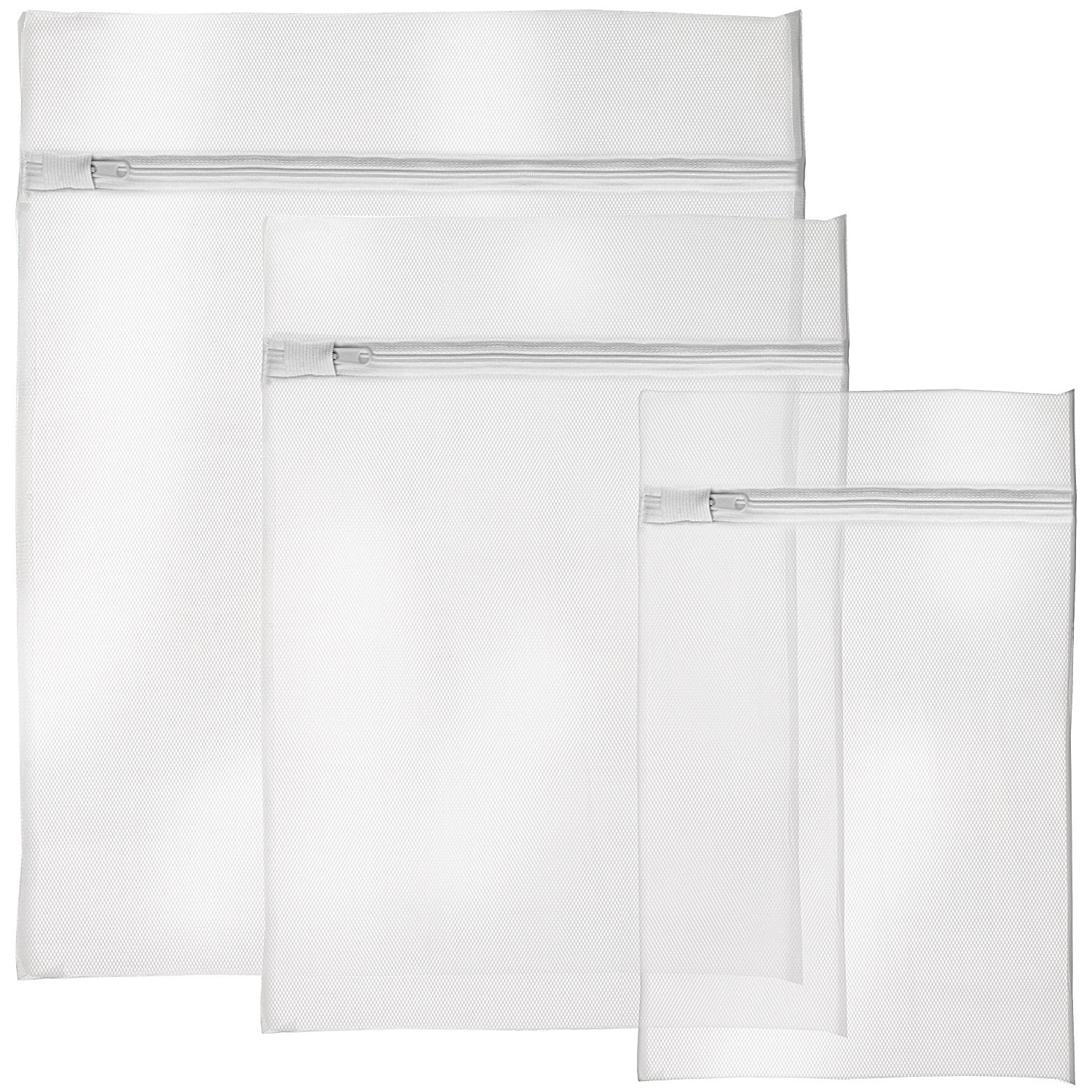 iGadgitz Home Zippered Laundry Bags Reusable Mesh Washing Bags - Set of 3, White (1x Small, 1x Medium & 1x Large)