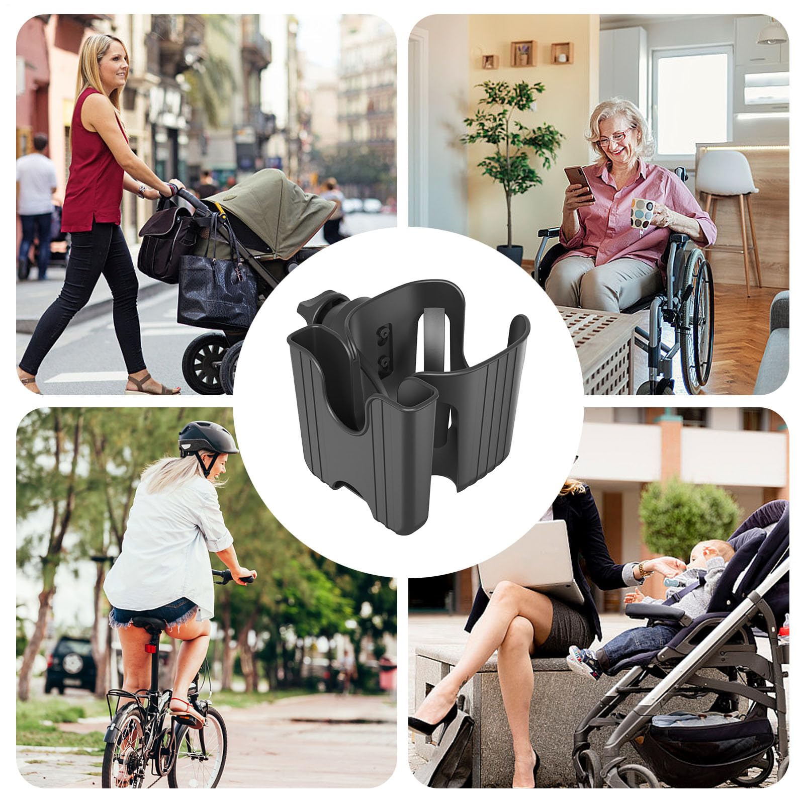 Supporto per portabicchieri per passeggino, supporto per telefono e bicchieri, robusto, regolabile, rimovibile, organizer per scooter, telefono, sedia a rotelle, deambulatore, mobilità, scooter e bici