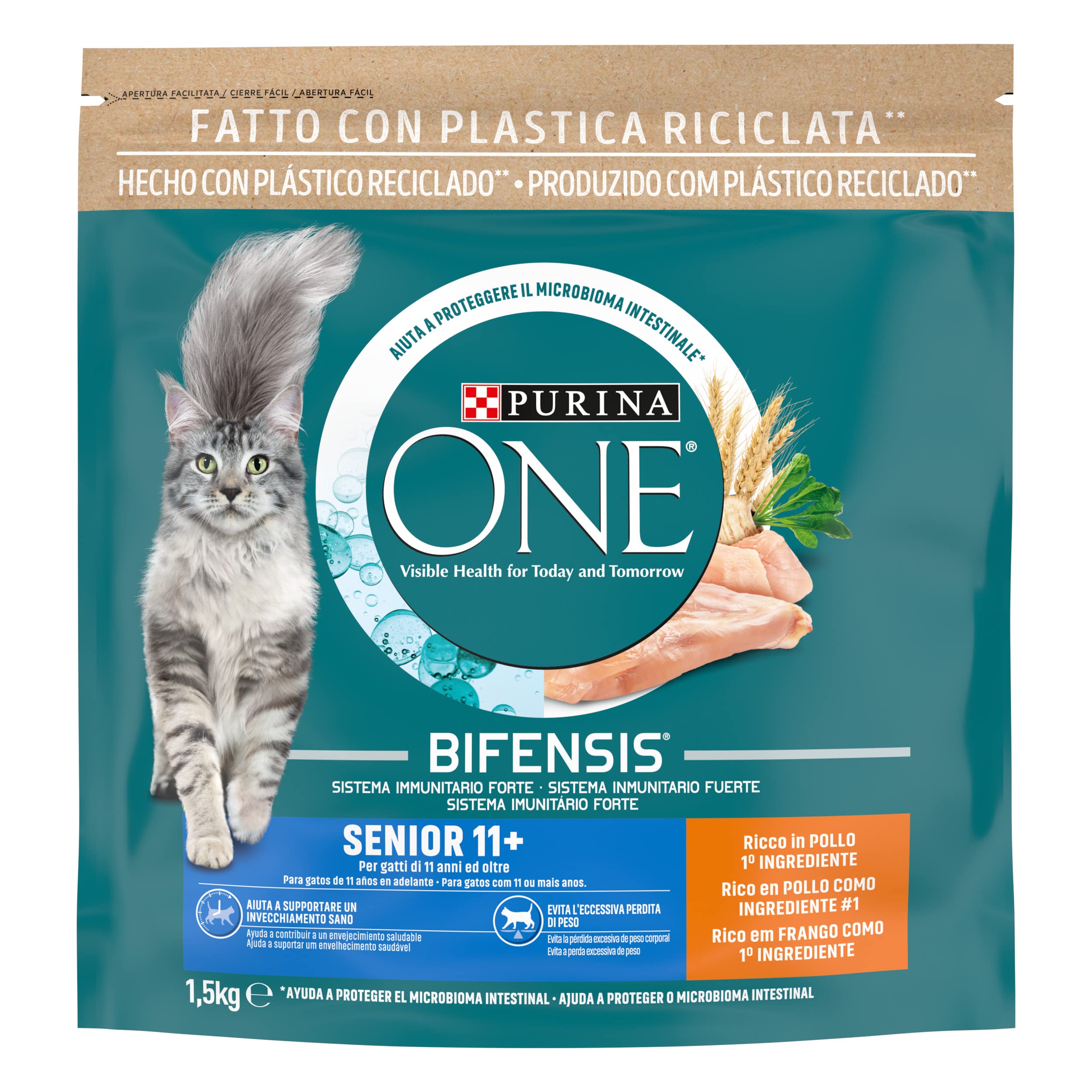 Purina ONE Bifensis pienso gato Adulto Senior 11+ Pollo 6x1,5 kg