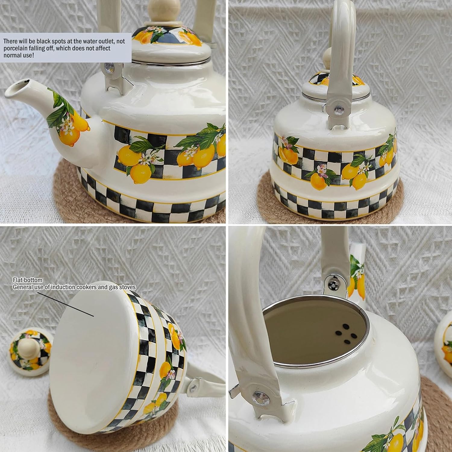 Enamel Teapot for Stovetop, Enamel Vintage Tea Pot for Stove Top with Cool Grip Ergonomic Handle(2.6 Quart)