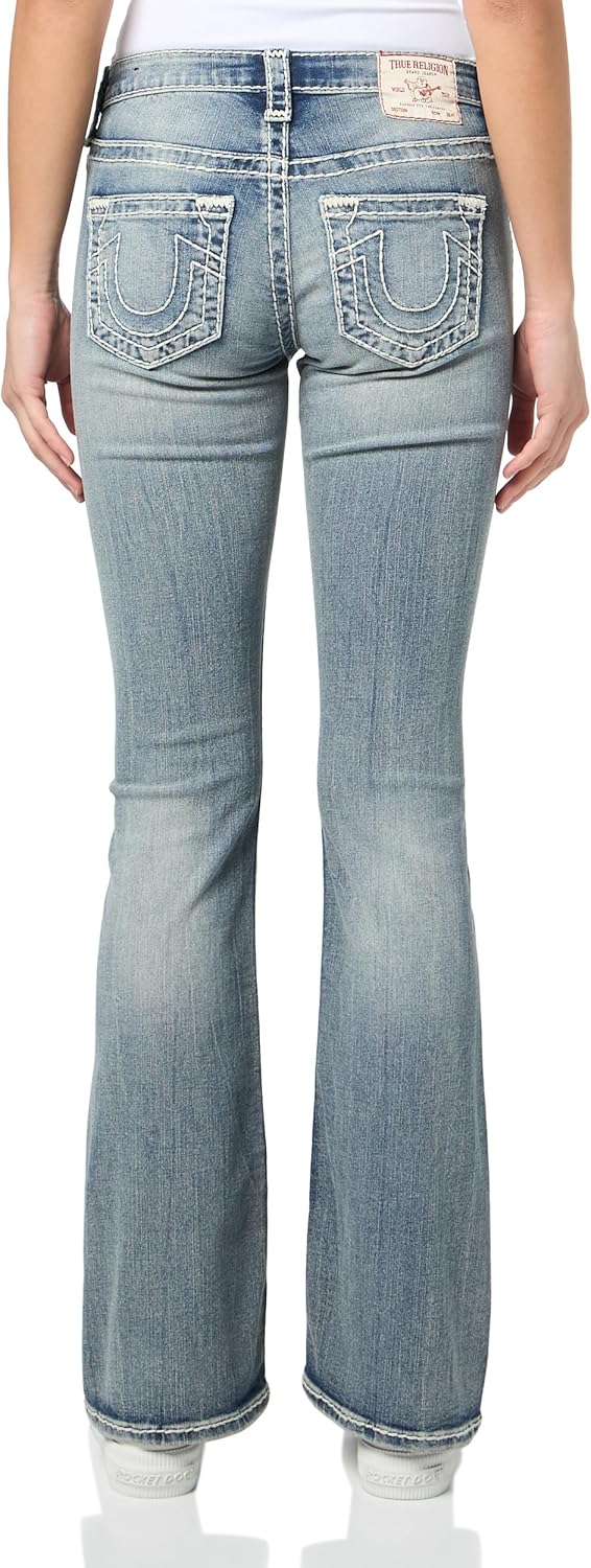 True Religion Women's Becca Mid Rise Boot Cut Super T Super T Stitching Jeans
