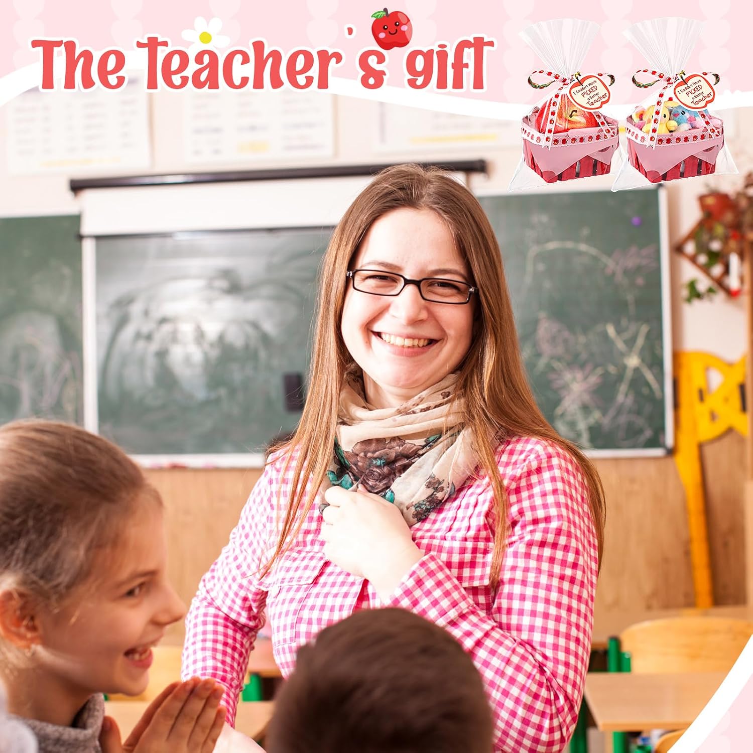 Mimorou 24 Set DIY Teacher Appreciation Gift Basket Kit Mini Apple Treat Baskets Empty Bulk 4.3 Inch for Candy Snack Cookie, Small Thank You Teacher Gifts for End of Year Classroom Party Favors