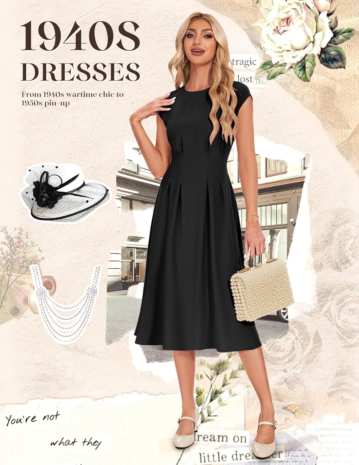 Wedtrend Women's 1940s Dresses with Pockets 50s Retro Dress Tea Length Cocktail Dress Vintage Swing Dresses - Image 5