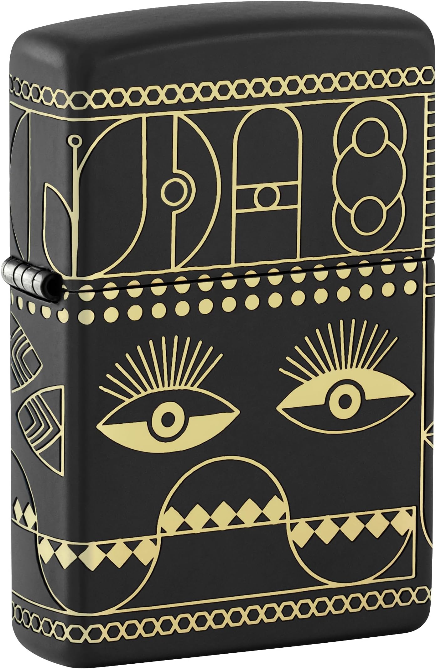 Windproof Lighter, Art Deco Design, Matte Black, Laser Engrave, Refillable, Reusable, Windproof Design, Gift Box, Made in USA