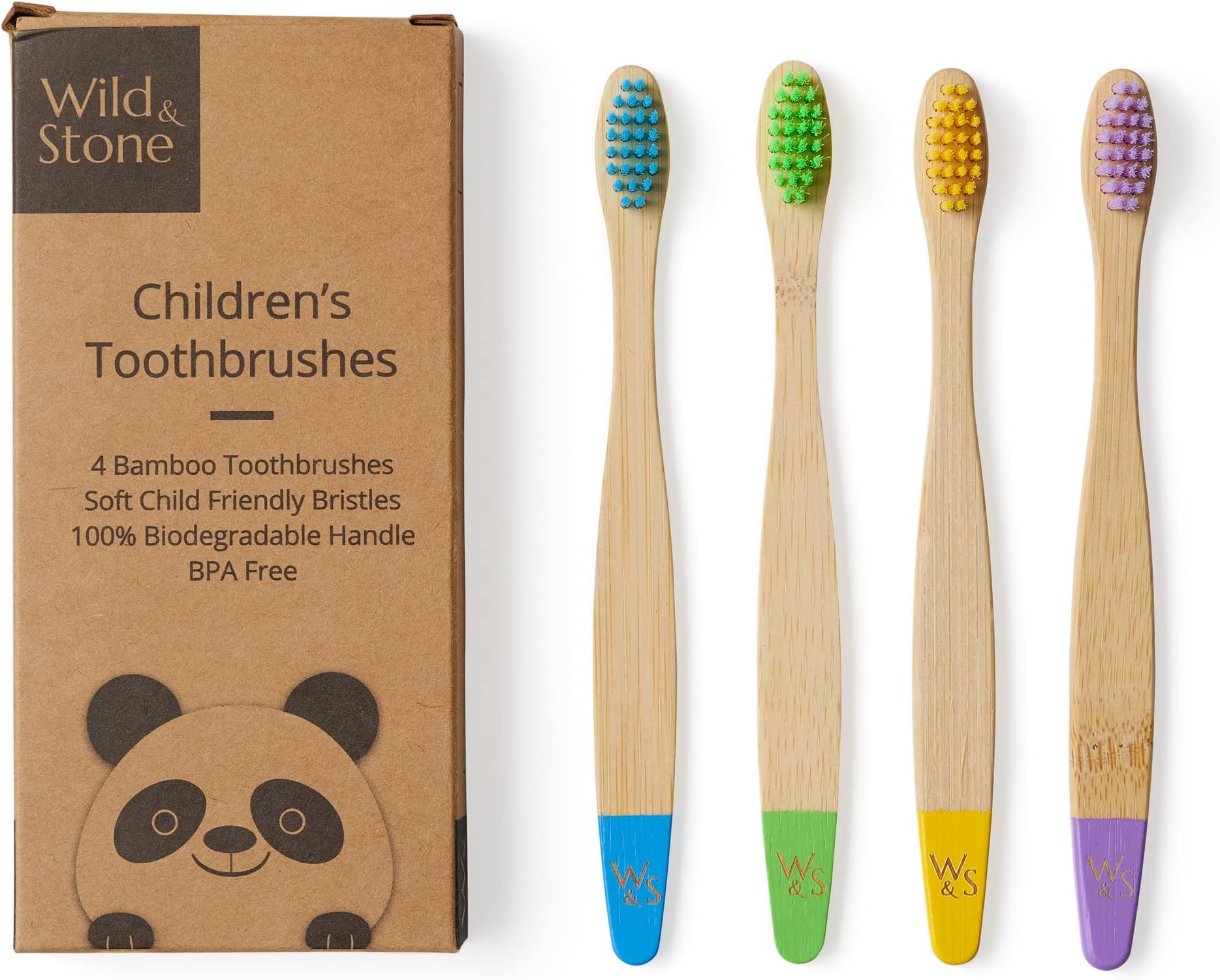 Organic Children's Bamboo Toothbrush | 4 Pack | Soft Fibre Bristles | 100% Biodegradable Handle | BPA Free | Vegan Eco Friendly Kids Toothbrushes (Multicolour)