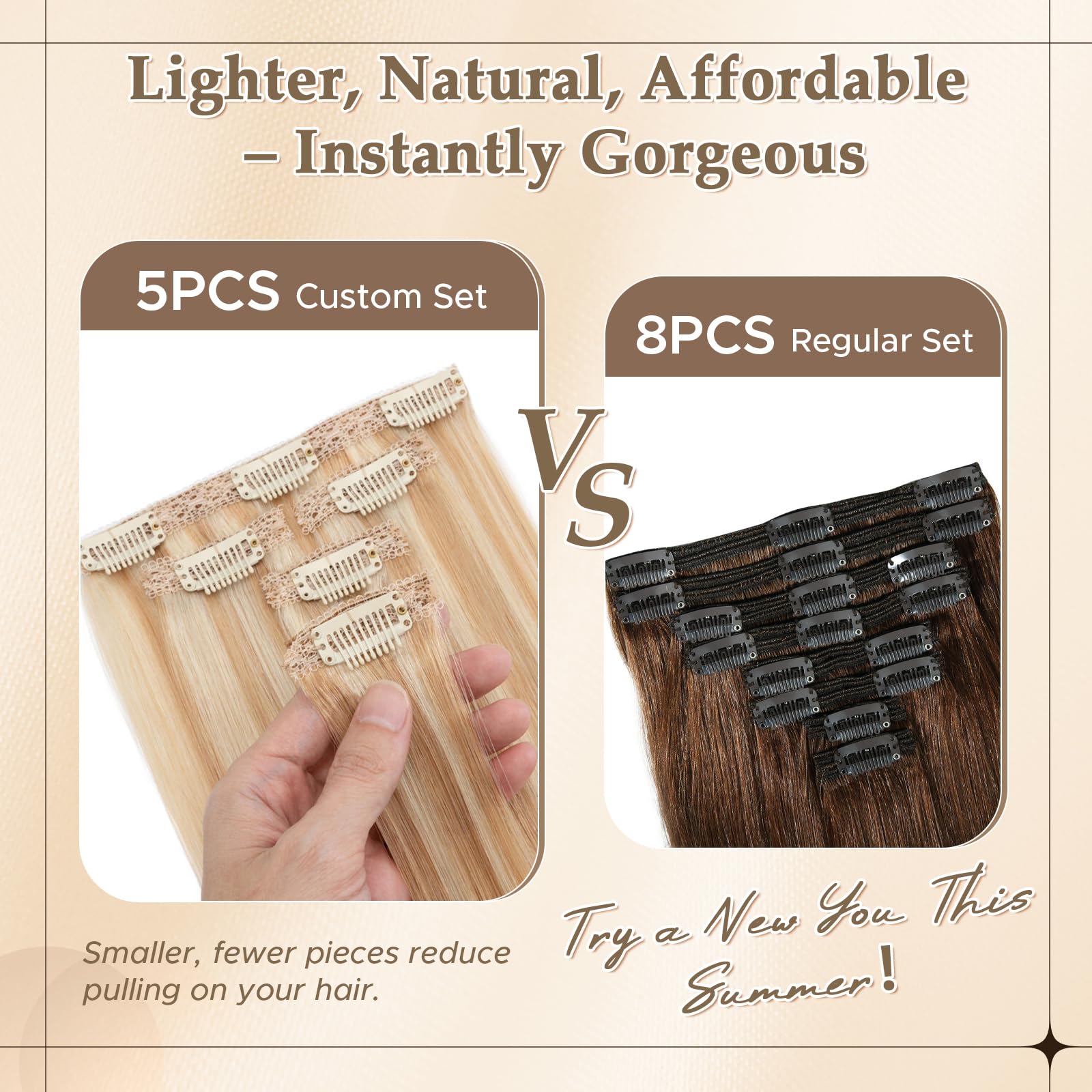MY-LADY 5 Stück Clip in Extensions Echthaar Glatt #1B Natürliches Schwarz 52g 50cm - 4PCS Einzelclips + 1PCS Dreifach-Clip Lace Basis Clip in Human Hair Extensions für Natürlichen Look & Highlights