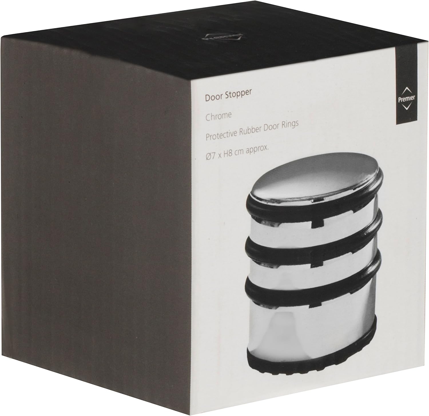 Premier Housewares 509566 Chrome Door Stop with Black Rubber Protective Rings, 8 x 7 x 7 cm
