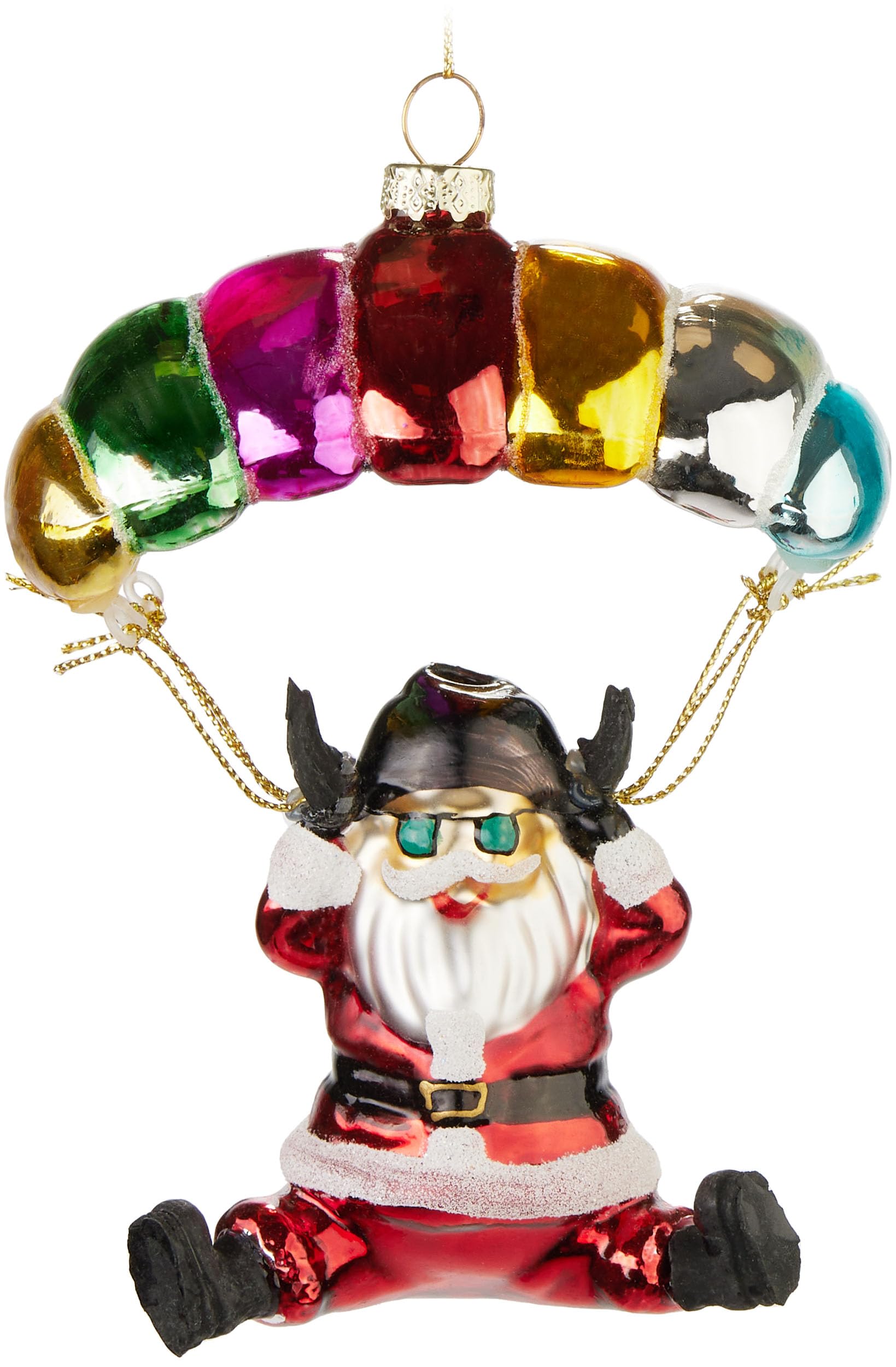 Brubaker Father Christmas With Parachute Santa Claus With Parachute Colourful - Hand Painted Glass Christmas Bauble - 5.1 Inches Tree Bauble Parachutist Santa - Mouth Blown Christmas Tree Ornament - Christmas Figurine