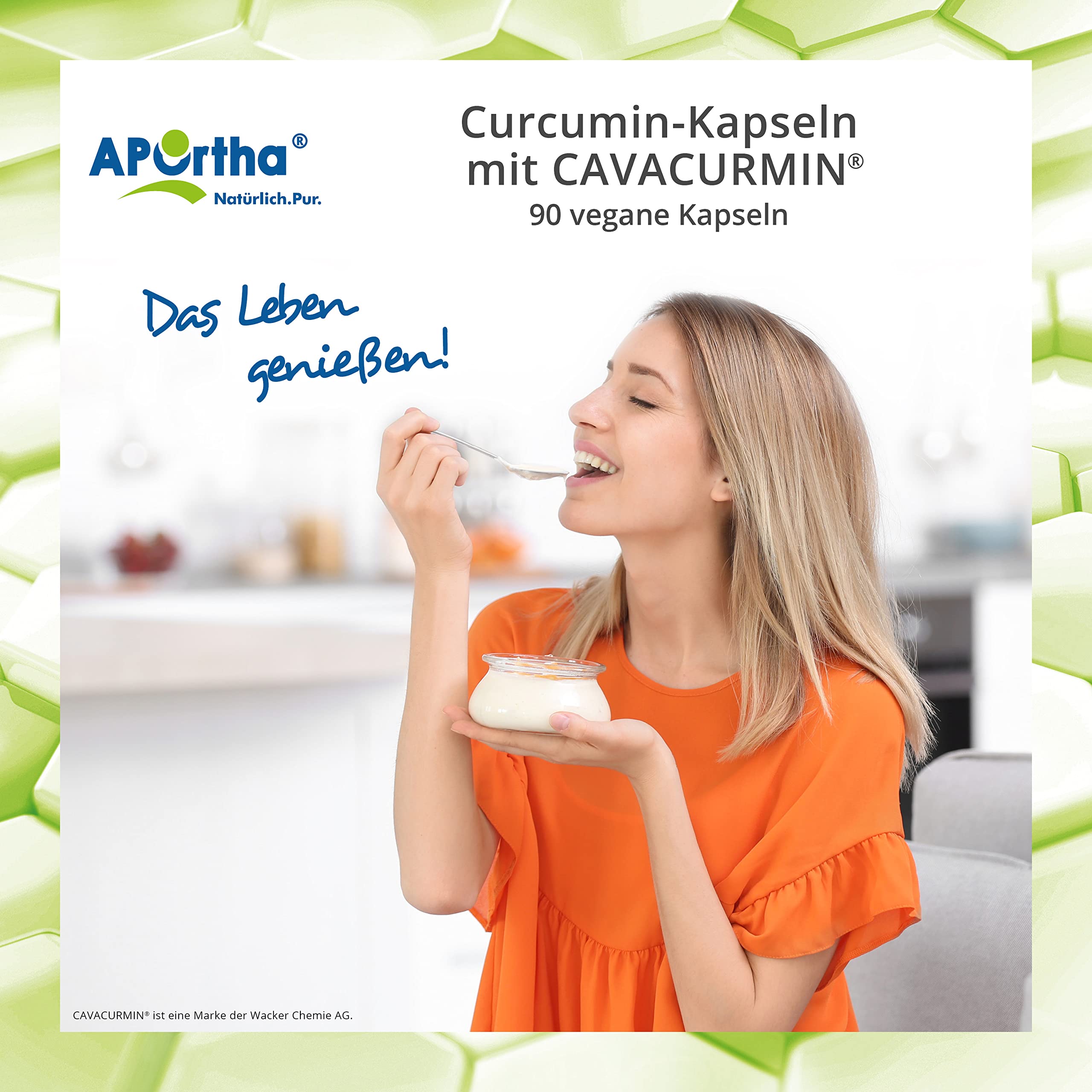 APOrtha® Curcumin-Kapseln mit CAVACURMIN®, 90 vegane Kapseln, Hochdosiert mit 999,99mg Curcumin pro Tagesverzehr, gewonnen aus Curcuma, 90 Kapseln für 30 Tage, vegan, glutenfrei, allergenfrei