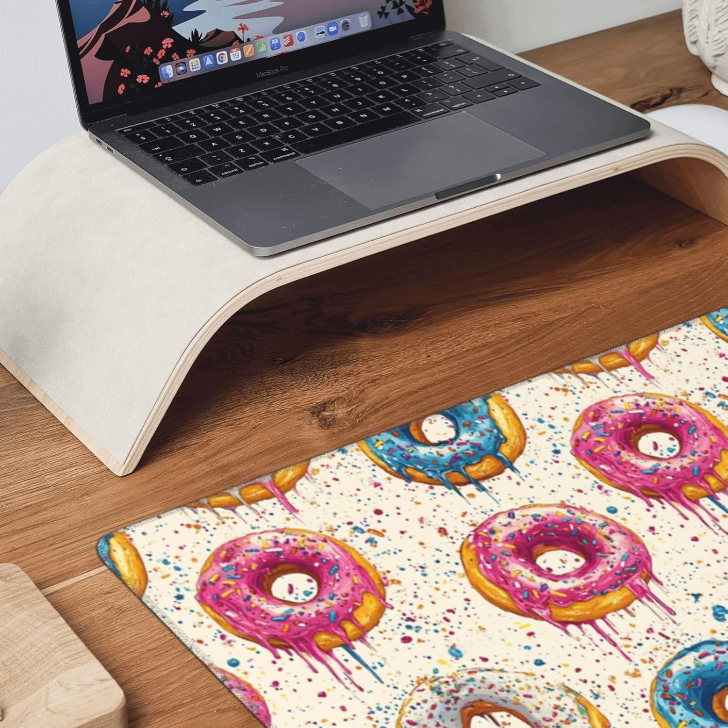 Large Gaming Mouse Pad, Colorful Dot Donut Print Desk Keyboard Pad, Non-Slip Desk Mat for Desktop Keyboard and Mouse, Mousepad for Office Home Accessories 16x35.5
