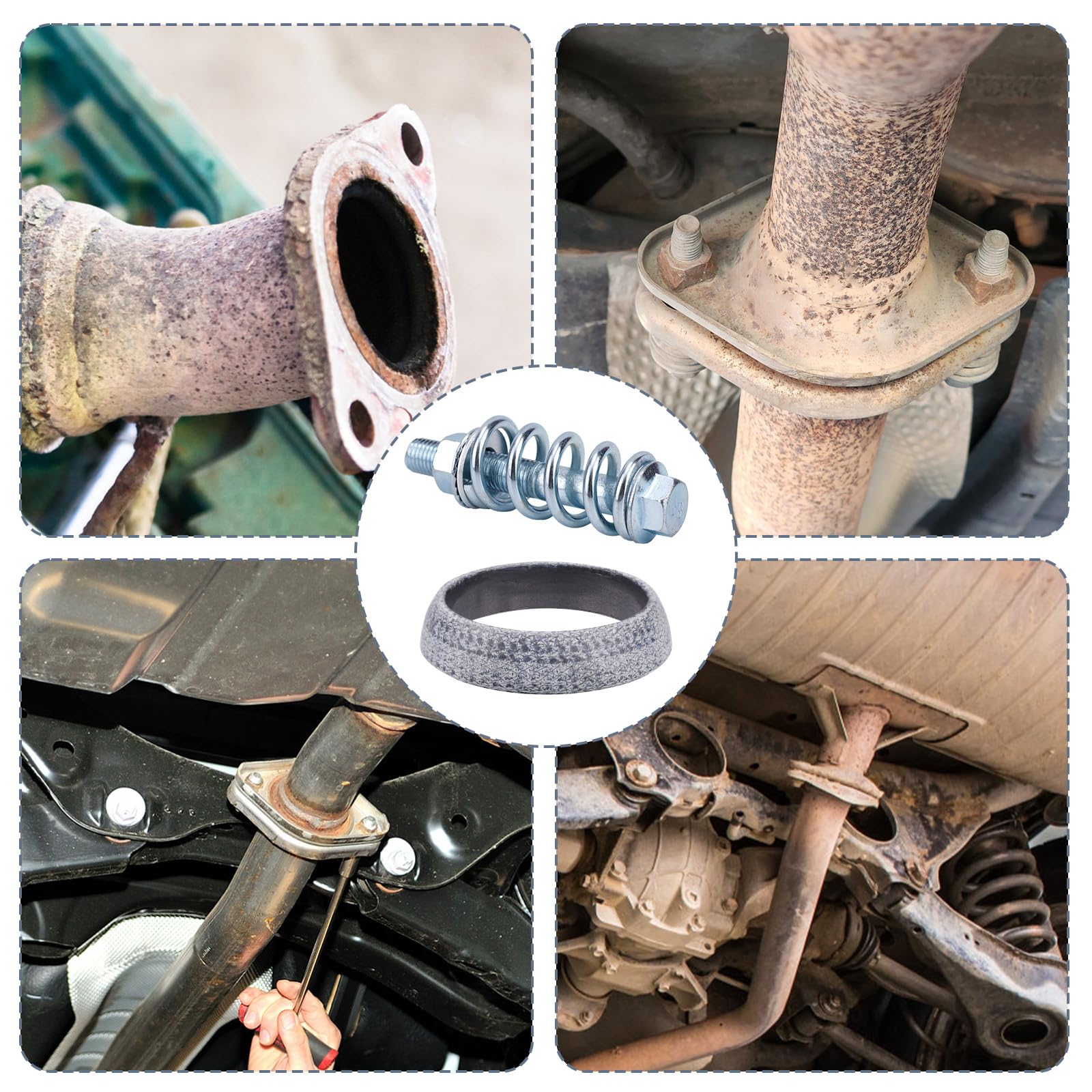 BOXOB 2 Guarnizioni Collettore di Scarico 60mm, Bulloni con Molle Ammortizzanti per Riparazione Scarico Auto Camion SUV