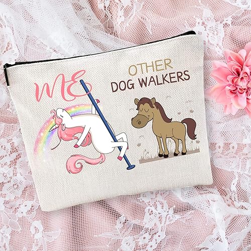 Miniatura 5 de BoomBoomGifts Regalos para pasear perros para mujeres: blanco, plateado, bolsa de maquillaje de lino impermeable con estampado animal y espejo,