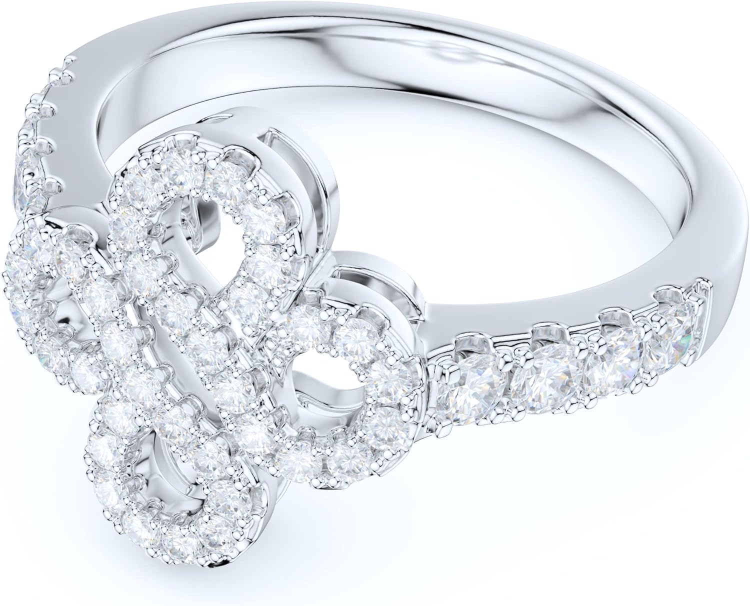 Sterling Silver Love Knot Intersecting Infinity Simulated Round Brilliant Cut Diamond or Genuine Moissanite Paved Promise Engagement Ring