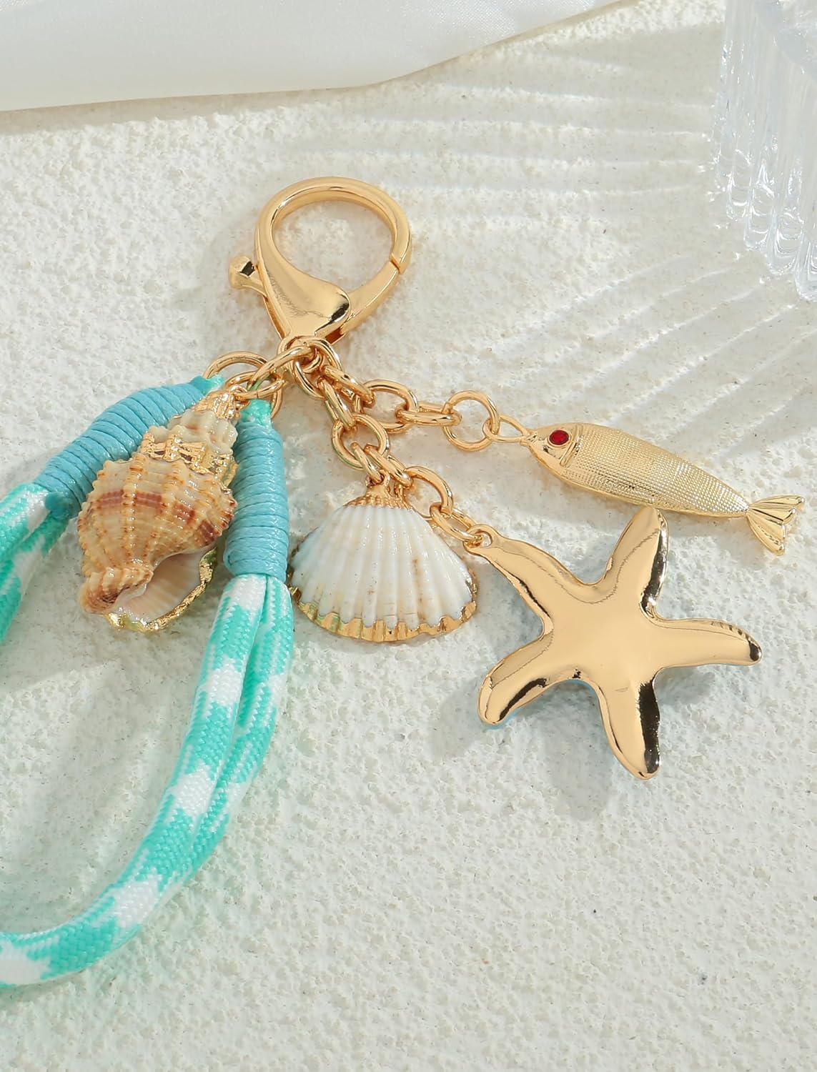 Beach Keychain Bag Charms for Women Gold Plated Starfish Shell Keychain Purse Charms Summer Jewelry Bag Accessories - Image 5