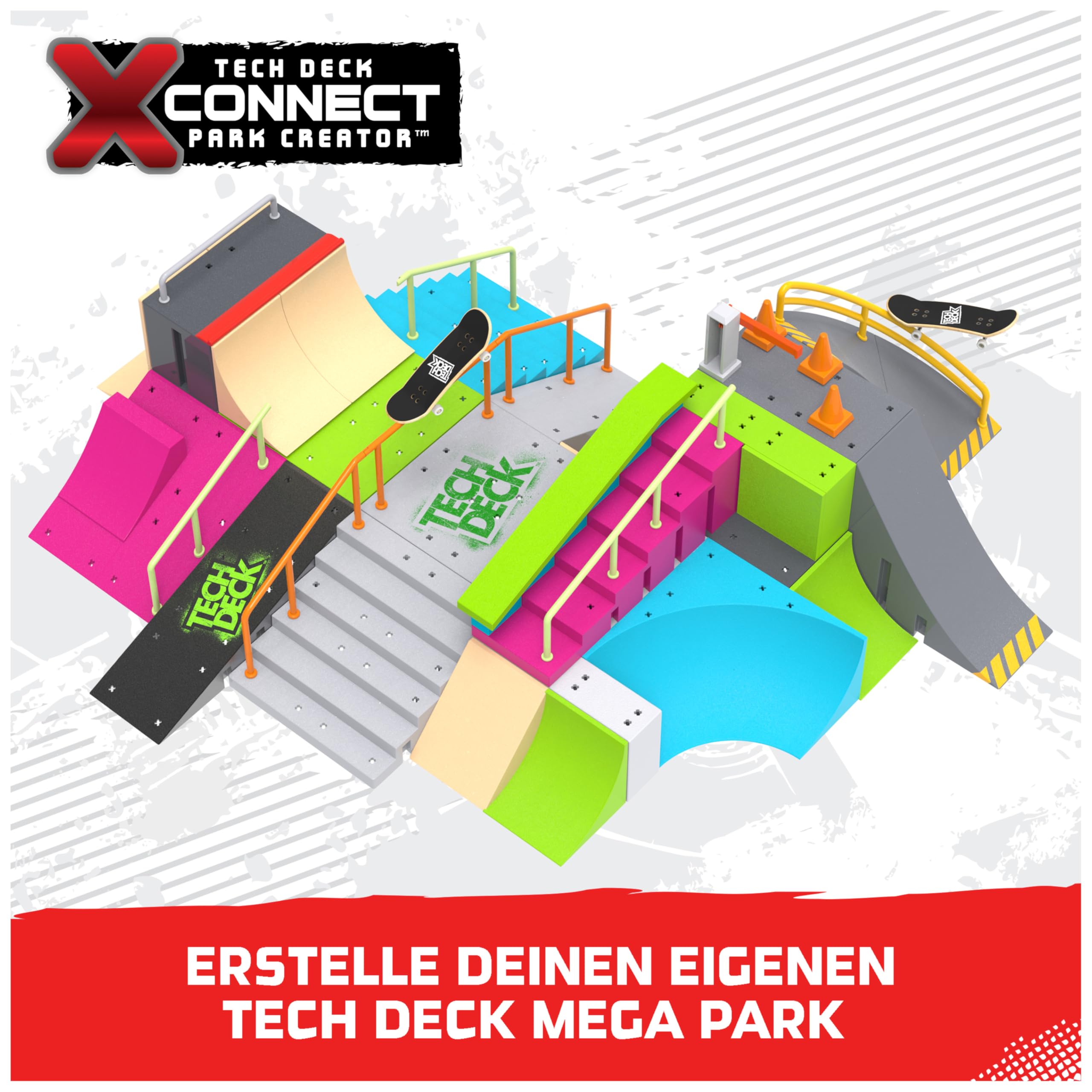 Tech Deck, Neon Mega Park X-Connect Creator, anpassbares Rampenset mit Zwei Fingerboards, leuchtet im Dunkeln, Kinderspielzeug für Jungen und Mädchen