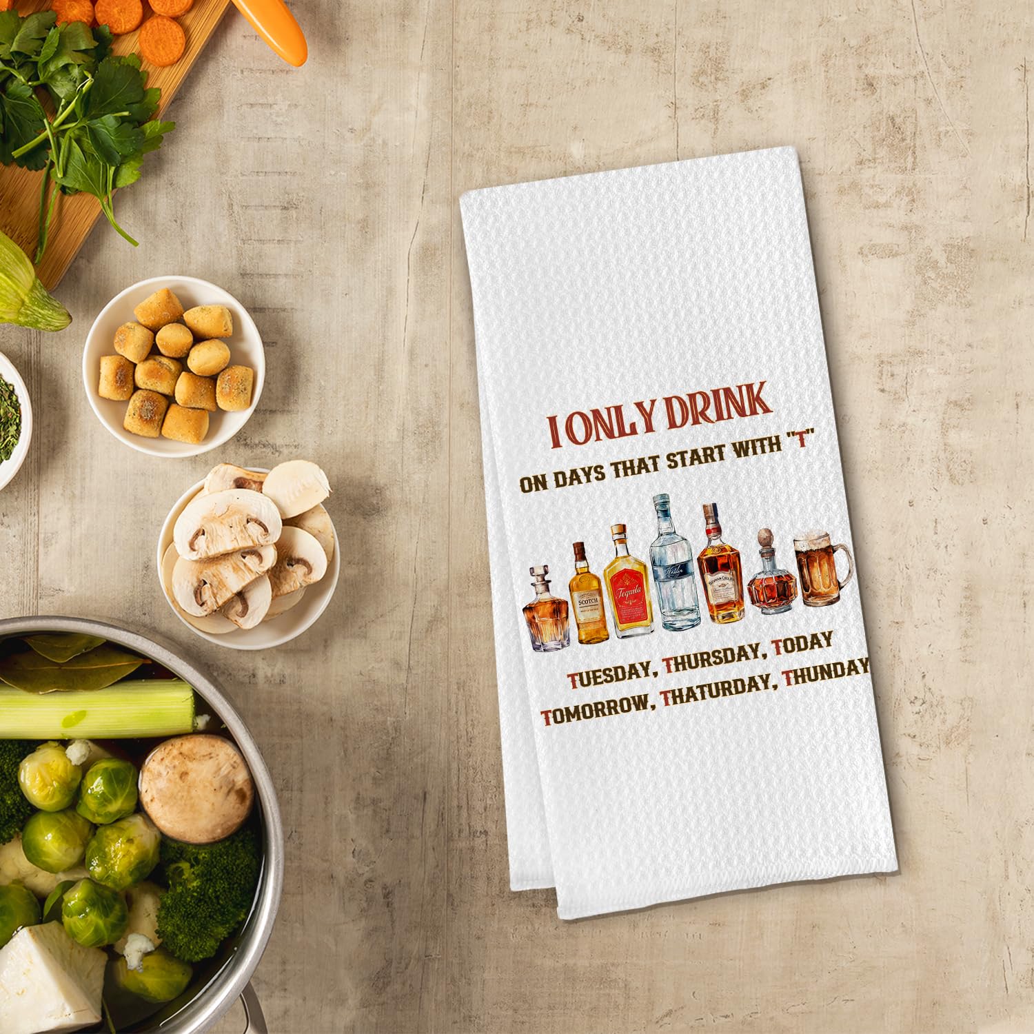Funny Alcohol Kitchen Towels, Gifts for Alcohol Lovers Dish Tea Towels for Kitchen Decor, Cocktail Beer Drinkers Gifts Decorative Hand Towel for Bar Cart, 16x24 Inch