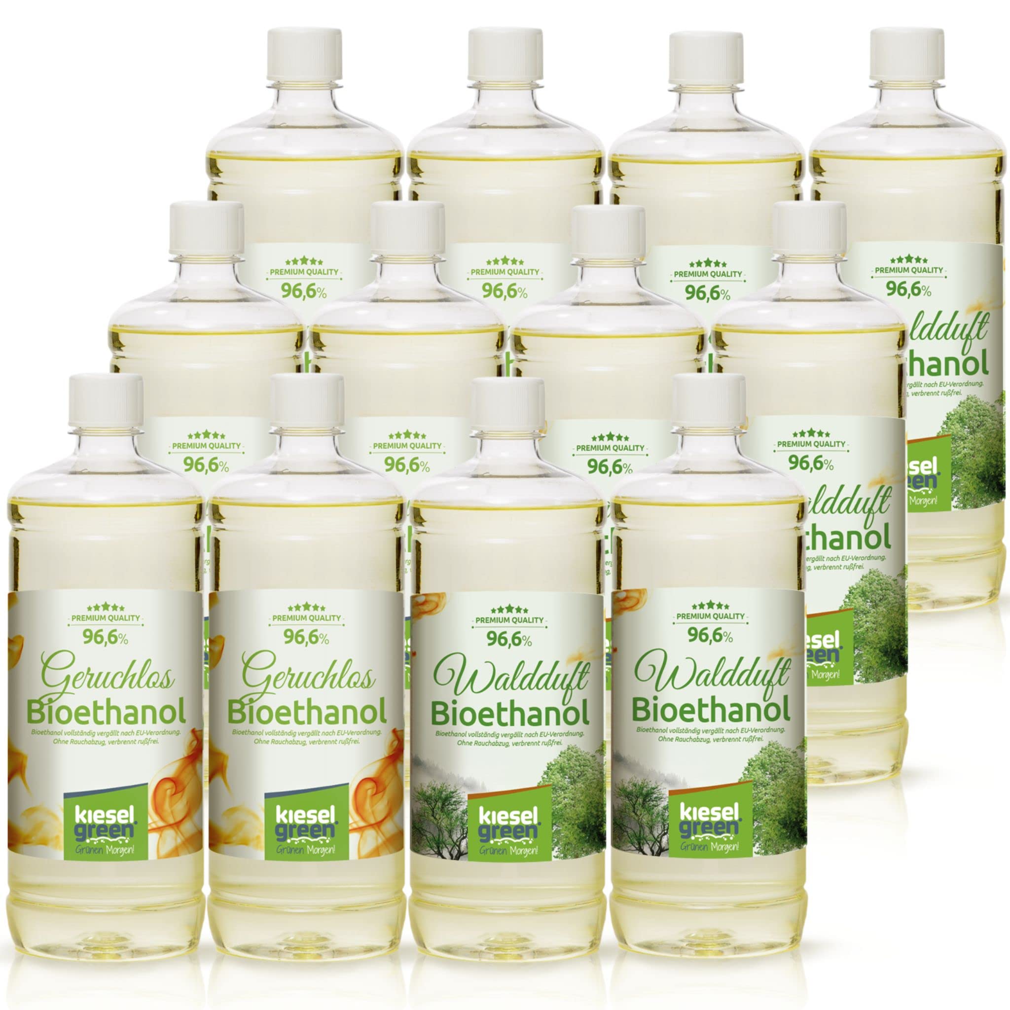 Bioethanol 12 x 1 litro Set (6 x Inodoro + 6 x con Fragancia) para Chimenea de etanol – Bio-etanol perfumado para ambientes – Perfume para Chimenea de bioetanol de Interior o de Mesa