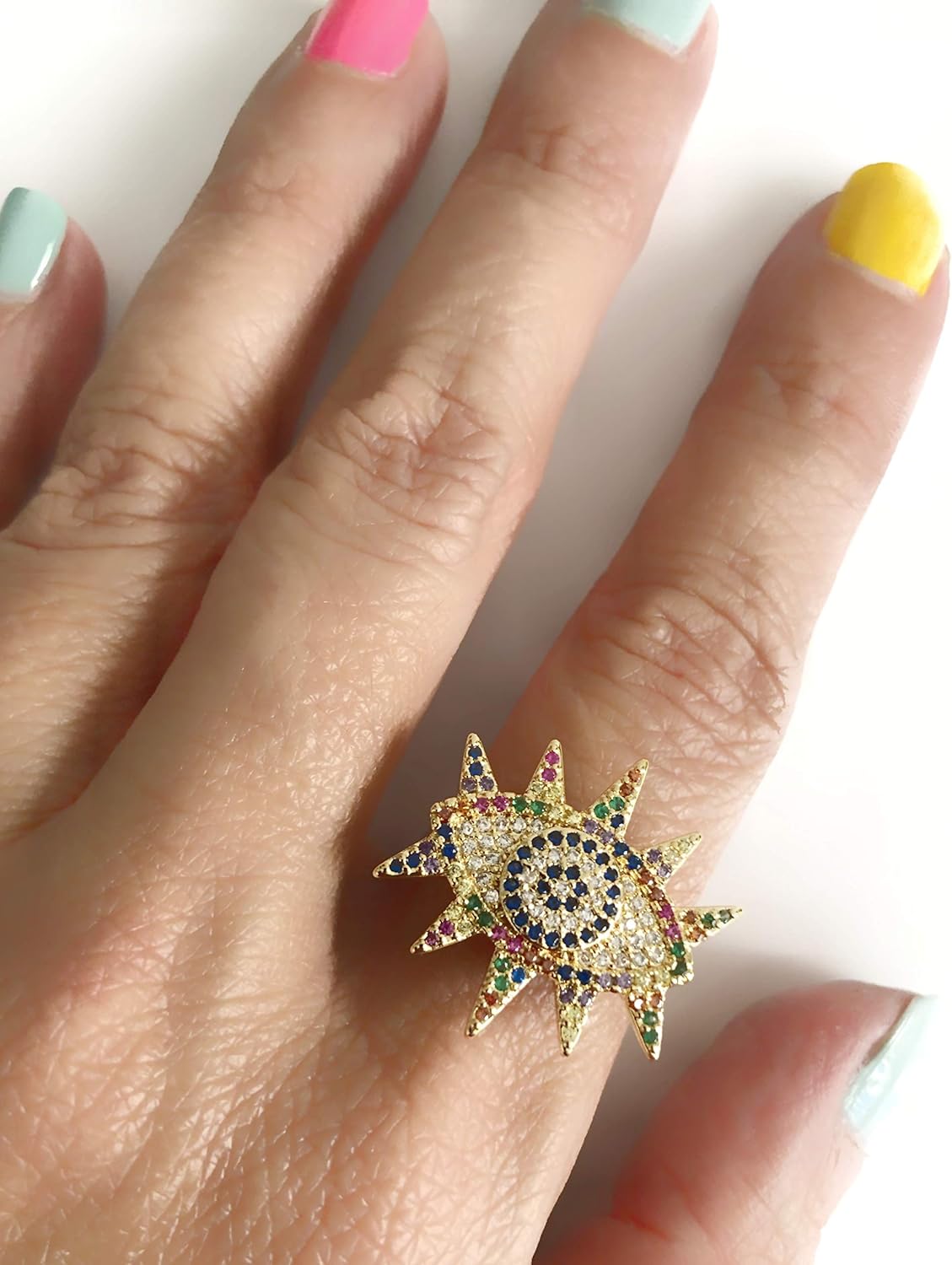 SIFRIMANIA Adjustable Evil Eye Ring Micro Pave CZ Gold Plated Open Band Fits US Sizes 5–6 Protective Fashion Jewelry - Image 4