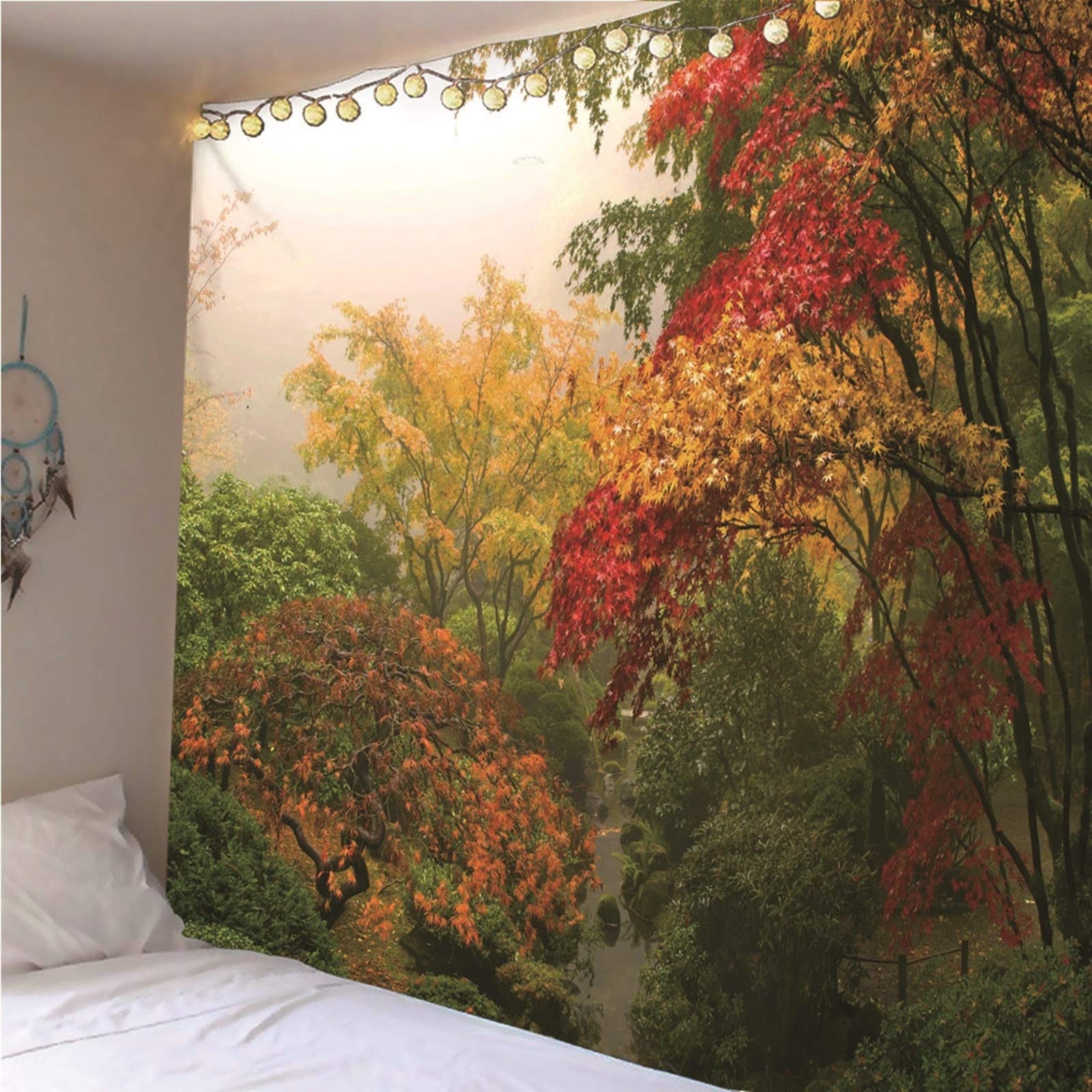 Aeici Tapiz Tela Muro Playa, Tela Pared Decorativa Árboles De Maple Tapiz para Colgar Pared(240X220Cm)
