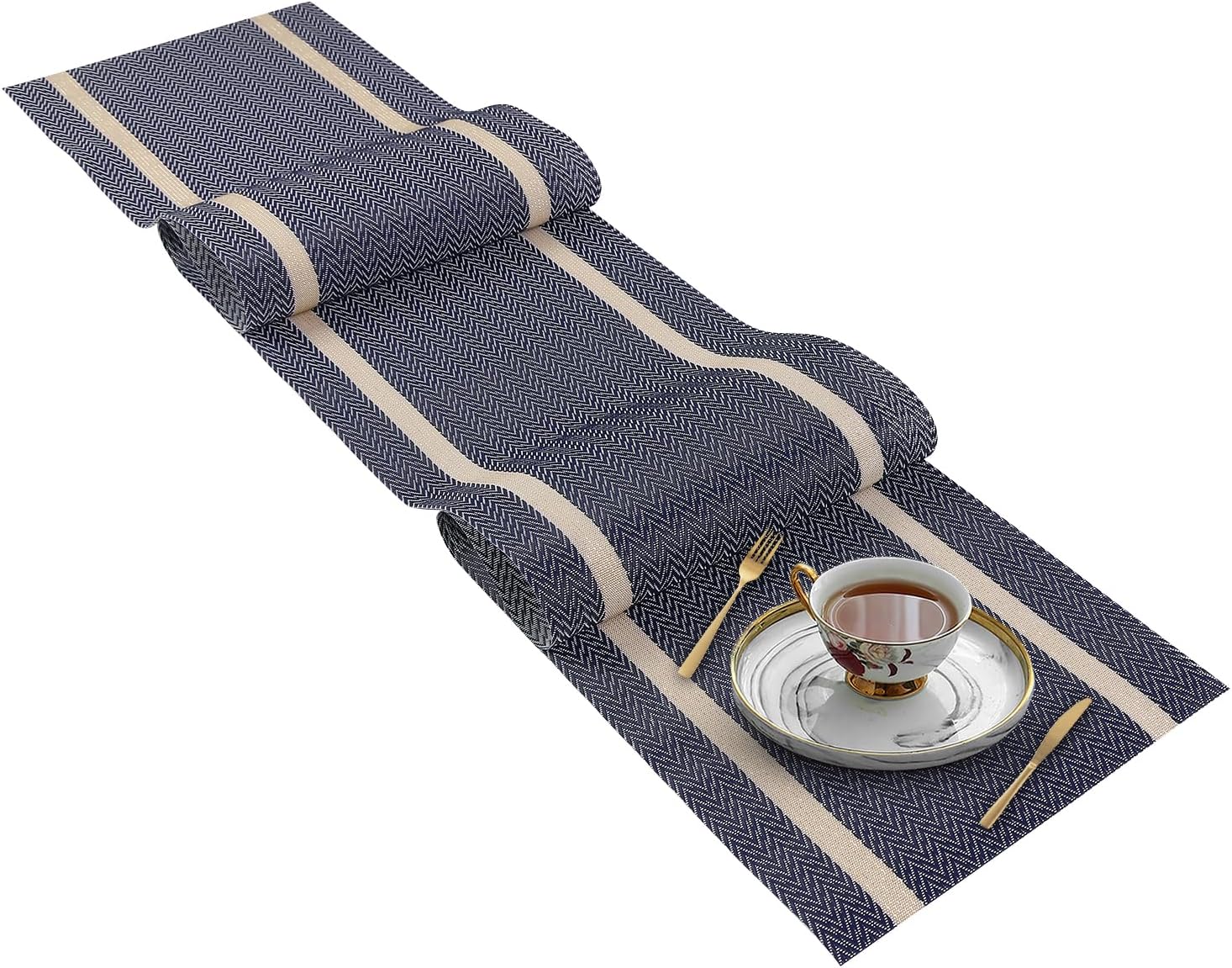 FAVE Woven Vinyl Table Runner Navy Blue Table Runner Woven