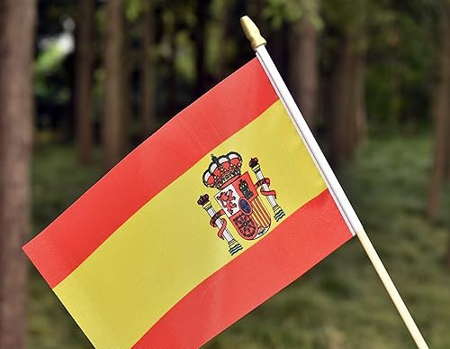 Miniatura 5 de Paquete de 25 banderas pequeñas de España de mano, mini bandera española en palo de 5 x 8 pulgadas