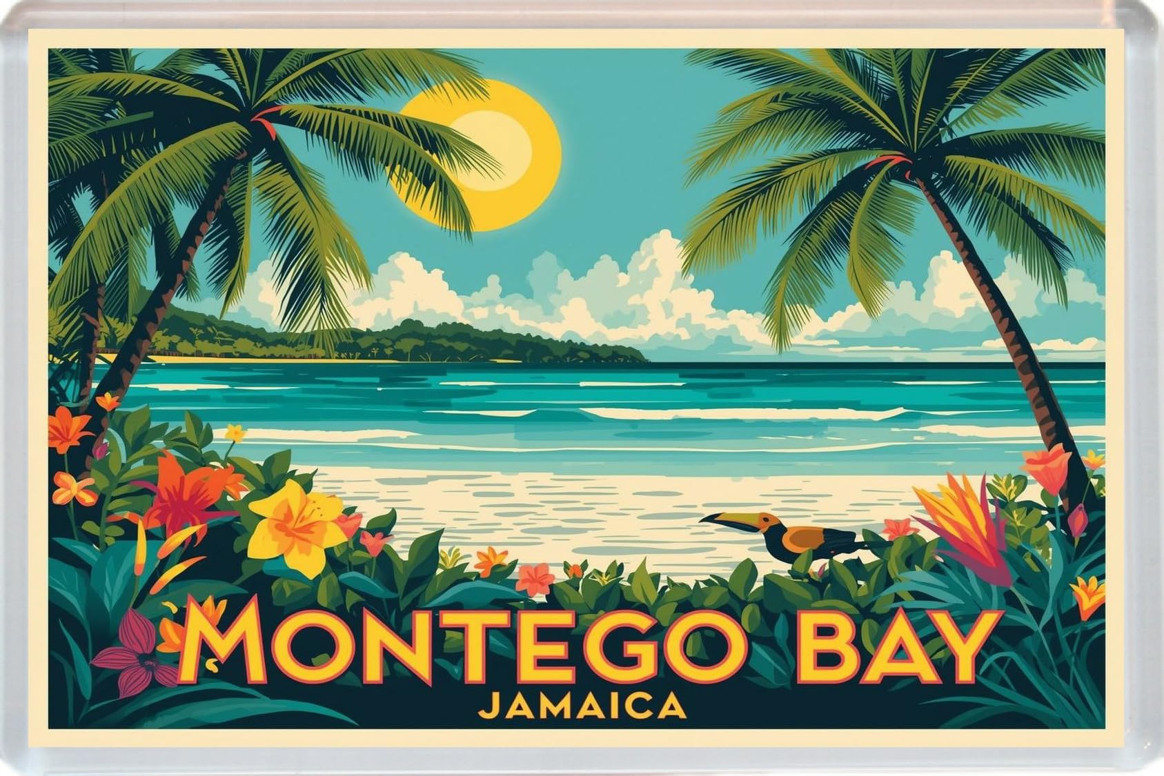 Baked Bean Store Multicolor Montego Bay - Jamaica - Jumbo Artistic Fridge Magnet 96 X 67Mm Bbsfhm3588
