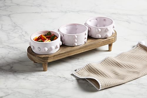 Miniatura 2 de Mud Pie Cuenco de madera con cuentas soporte de 5 x 7 pulgadas 2 x 4 pulgadas de diámetro blanco